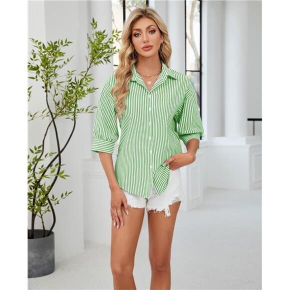 Button Down Shirts for Women Grass Green - Picture 3 of 6
